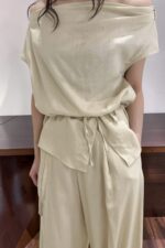 39155 LINEN OFF-SHOULDER TOP & WIDE-LEG PANTS SET