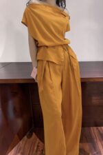 39155 LINEN OFF-SHOULDER TOP & WIDE-LEG PANTS SET