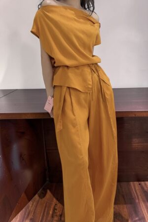 39155 LINEN OFF-SHOULDER TOP & WIDE-LEG PANTS SET