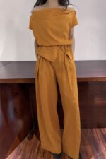 39155 LINEN OFF-SHOULDER TOP & WIDE-LEG PANTS SET