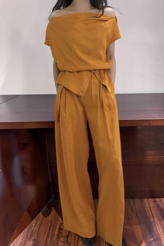 39155 LINEN OFF-SHOULDER TOP & WIDE-LEG PANTS SET
