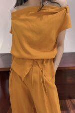 39155 LINEN OFF-SHOULDER TOP & WIDE-LEG PANTS SET