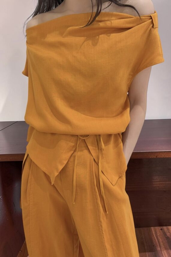39155 LINEN OFF-SHOULDER TOP & WIDE-LEG PANTS SET