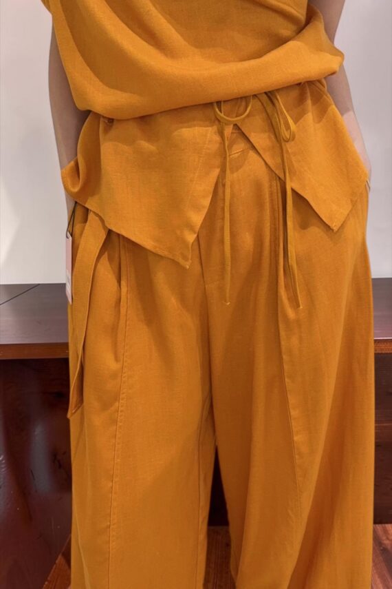 39155 LINEN OFF-SHOULDER TOP & WIDE-LEG PANTS SET
