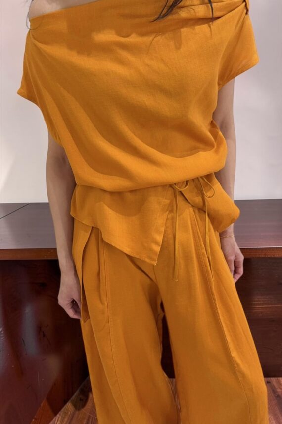 39155 LINEN OFF-SHOULDER TOP & WIDE-LEG PANTS SET