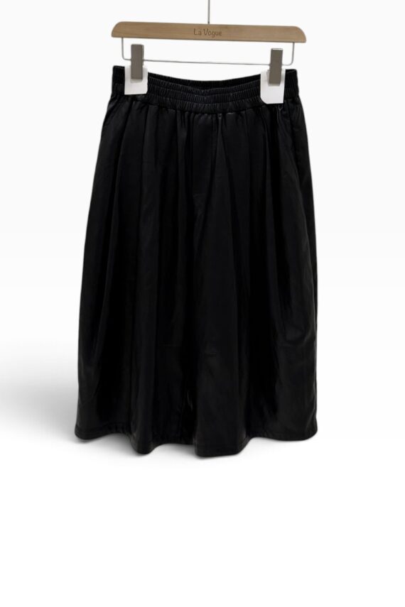 39250 ELASTIC WAIST CURVED-HEM LEATHER PANTS