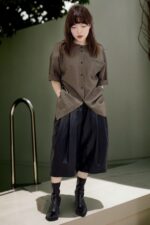 39250 ELASTIC WAIST CURVED-HEM LEATHER PANTS