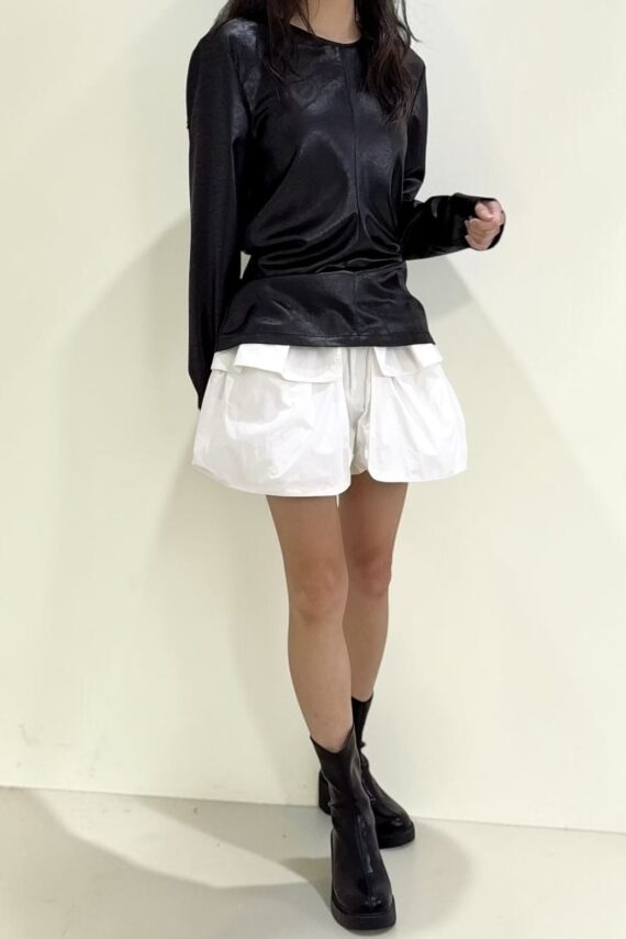 39026 FITTED LEATHER LONG-SLEEVE TOP
