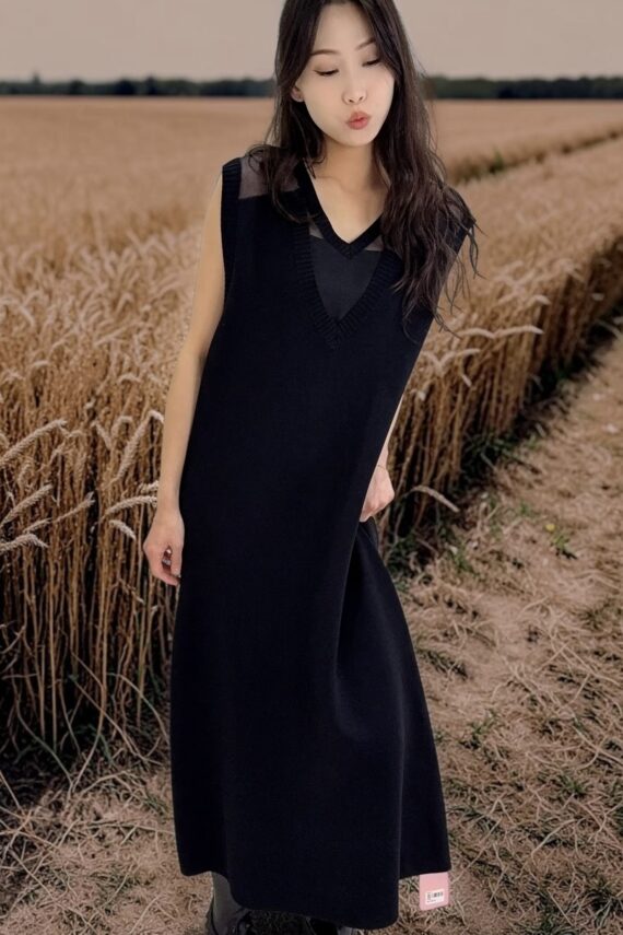 39089 SLEEVELESS V-NECK KNIT DRESS