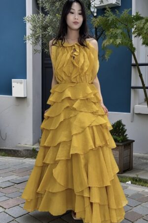 39184 CASCADING RUFFLE DINNER DRESS