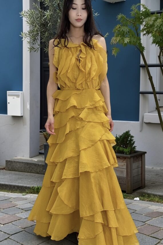 39184 CASCADING RUFFLE DINNER DRESS