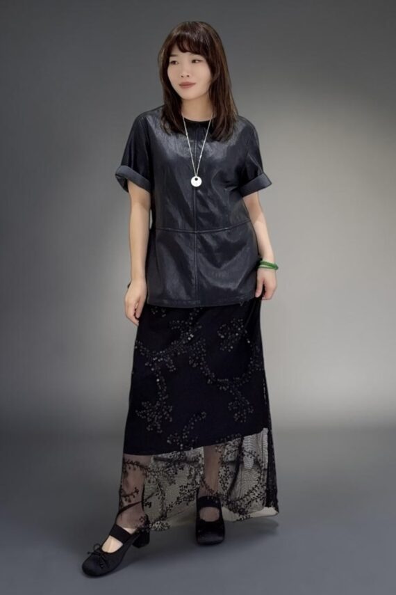 39196 EMBROIDERED SEQUIN MIDI SKIRT
