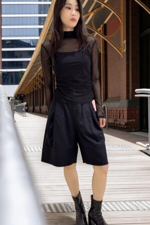 39233 HIGH-NECK SHEER LONG-SLEEVE TOP