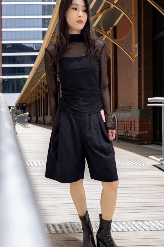 39233 HIGH-NECK SHEER LONG-SLEEVE TOP