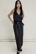 39291 CRINKLE LEATHER MAXI SKIRT