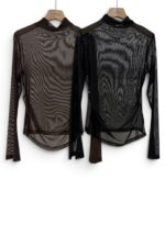 39233 HIGH-NECK SHEER LONG-SLEEVE TOP
