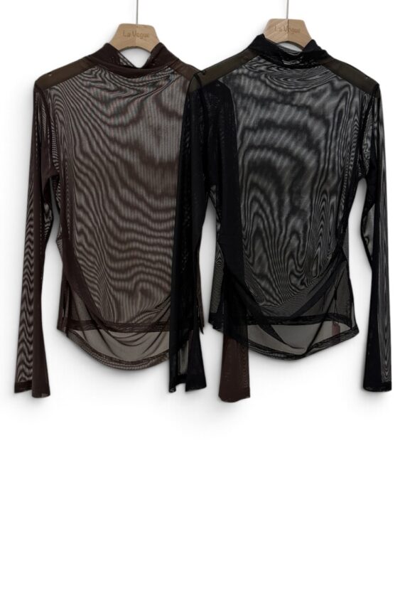39233 HIGH-NECK SHEER LONG-SLEEVE TOP