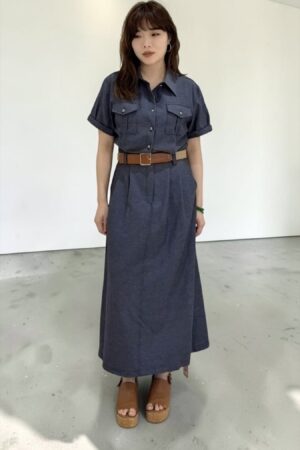 39161 DENIM-LOOK BUTTON-DOWN DRESS