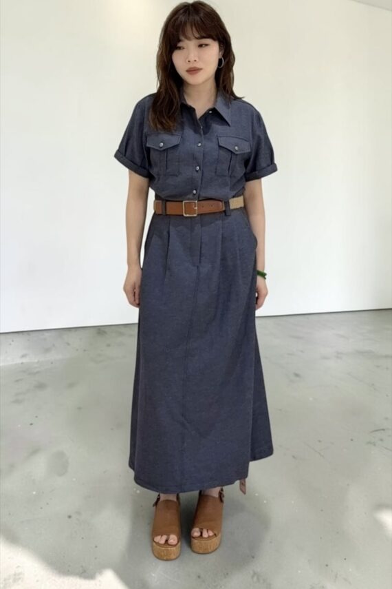 39161 DENIM-LOOK BUTTON-DOWN DRESS