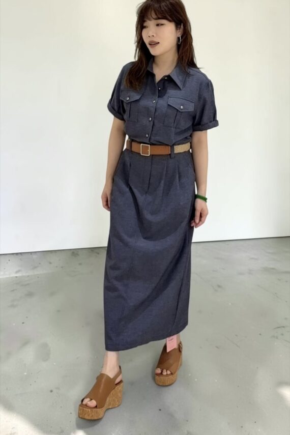 39161 DENIM-LOOK BUTTON-DOWN DRESS