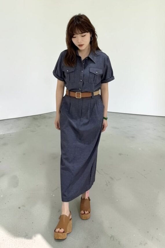39161 DENIM-LOOK BUTTON-DOWN DRESS